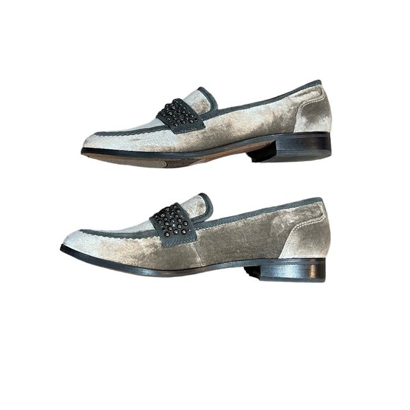 Franco Sarto Shoes - Franco Sarto Women Chic Studded Gray Velvet and Leather Johanna Loafers size 7.5